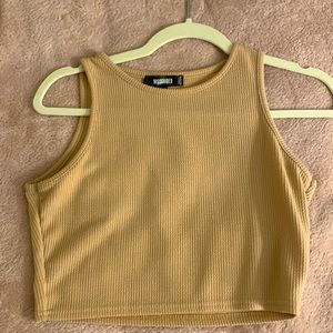 Missguided high neck rib sleeveless crop top in nude - size US 4